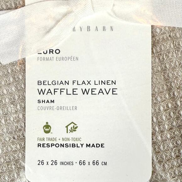 Pottery Barn Beige Linen Pillow Sham 26" Belgian Flax Waffle Weave NWT - Picture 2 of 3